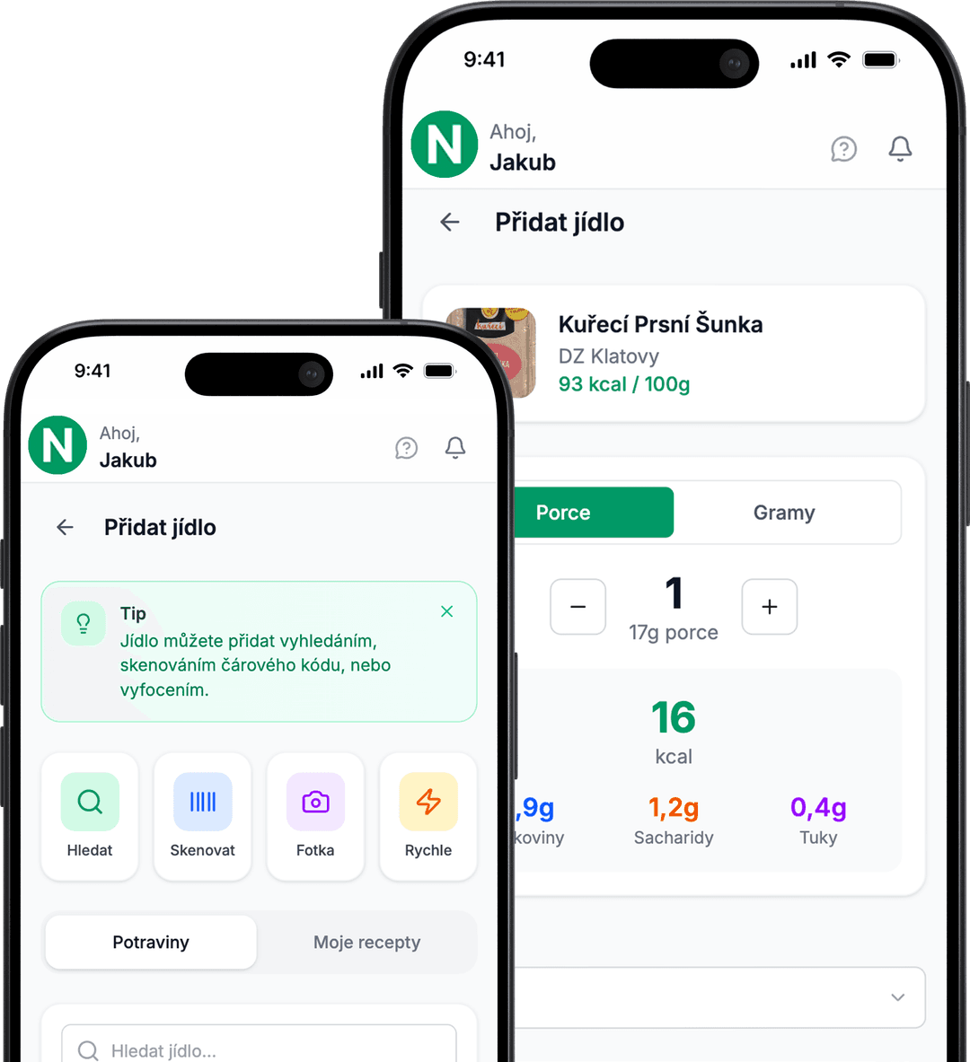 Přidání jídla v Nutiqo